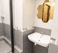 Na prenájom obchodný priestor v centre Pezinka 100m2 - Kúpeľňa v obchodných priestoroch so sprchovacím kútom a netradičným zrkadlom.