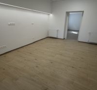 Na prenájom obchodný priestor v centre Pezinka 100m2 - Obchodné priestory s podlahou s dreveným dekorom, biele steny a radiátory.