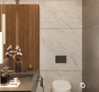 Hotelový a rezidenčný komplex THE TERRACE v Paje, Zanzibar - Kúpeľňa s mramorovými stenami, dreveným dekorom a závesným WC, Výstavba bytov.
