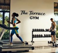 Hotelový a rezidenčný komplex THE TERRACE v Paje, Zanzibar - Posilňovňa s bežiacim pásom a činkami, Výstavba bytov Paje.