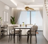 Hotelový a rezidenčný komplex THE TERRACE v Paje, Zanzibar - Jedáleň s moderným schodiskom a kuchynskou linkou vo výstavbe bytov.