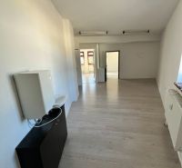 Priestory na prenájom / bytové, príp. nebytové / centrum Žiliny - Interiér kancelárie s podlahou s dreveným dekorom a svetlými stenami.