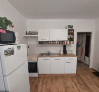 KOMPLETNE PREROBENÁ GARSÓNKA + PIVNICA: Nitra – Chrenová !  - Kuchyňa v garsónke s mikrovlnkou, chladničkou a podlahou s dreveným dekorom.