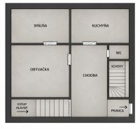 Zrekonštruovaný rodinný dom 215 m² na pozemku 1 530 m² | Martin - Pôdorys rodinného domu so spálňou, obývačkou, kuchyňou, chodbou, WC a schodiskom.