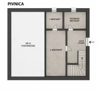 Zrekonštruovaný rodinný dom 215 m² na pozemku 1 530 m² | Martin - Pôdorys pivnice s technickou a dvoma miestnosťami v rodinnom dome.