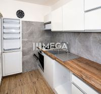Na predaj - Priestranný 3-izb byt po rekonštrukcii v Snine - Kuchyňa v 3-izbovom byte s podlahou s dreveným dekorom a modernými spotrebičmi.