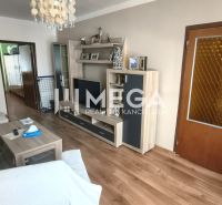 DOHODA NA CENE NA PREDAJ 4-IZBOVÝ BYT 88 m² S LOGGIOU HUMENNÉ - Interiér 4-izbového bytu s obývačkou, pohovkou, podlahou s dreveným dekorom a nábytkom.