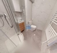 Na prenájom zariadená garsónka s balkónom v Holíči - Kúpeľňa v garsónke s vaňou, umývadlom, WC a stenami s mramorovým dekorom.