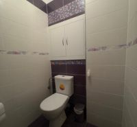 2 iz apartmán v príjemnej lokalite  - Kúpeľňa v 2-izbovom byte s obkladom v odtieňoch bielej a fialovej.