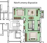 3-izbový byt v centre Pezinka, balkón, výťah, pivnica, komora - Návrh zmeny dispozície 3-izbového bytu s dvoma spálňami a obývacou izbou.