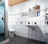 Penzión pri Bešeňovej – podnikateľská príležitosť v srdci Liptova - Kúpeľňa s toaletou a sprchovacím kútom, Hotely a penzióny, obklady s dekoračným vzorom.