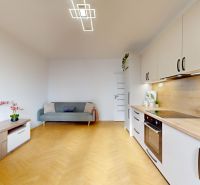 BA/Širšie centrum- Prenájom komplet prerobeného 3 izbového bytu  - Kuchyňa s podlahou s dreveným dekorom, pohovkou a dekoráciami v 3-izbovom byte.