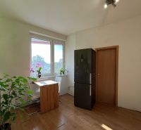V projekte Koloseo 3 izbový byt na ulici Tomášikova v Bratislave - Jedálenský kút s oknom v 3-izbovom byte, podlaha s dreveným dekorom, rastliny a chladnička.