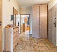 Na predaj kompletne zrekonštruovaný 3-izbový byt s lodžiou – Košice - Vstupná hala v 3-izbovom byte, svetlé drevené dvere a podlaha s dreveným dekorom.
