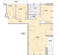 I Projekt Rezidencia MIEROVA - Pôdorys bytu s dvomi spálňami, obývačkou, kuchyňou a balkónom, Výstavba bytov.