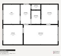 3.izbový byt so záhradou /420 m²/ a chatkou BOŠANY - Pôdorys 3-izbového bytu s izbami, kúpeľňou a kuchyňou.