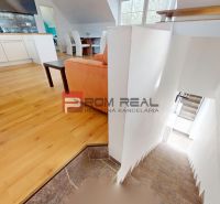 3D OBHLIADKA -  Veľký 2-izbový podkrovný byt s rozlohou 62 m2 + terasa - Kuchyňa a obývačka s podlahou s dreveným dekorom v 2-izbovom byte.
