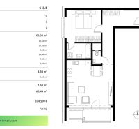 2 izbový byt 65 m² | Greencorner  | Bratislava-Nové mesto - Pôdorys 2-izbového bytu s rozlohou 59,30 m² a lodžiou 4,54 m².