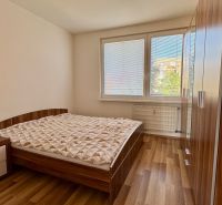 NA PREDAJ 3 a pól izbový byt Nitra Klokočina - Spálňa v 3-izbovom byte so skriňou a posteľou, podlaha s dreveným dekorom.
