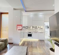 6i DVOJGENERAČNÝ DOM PO REKONŠTRUKCII S VEĽKÝM POZEMKOM A SMARTHOME –  - Obývačka v rodinnom dome s podlahou s dreveným dekorom, kuchyňou a pohodlnou sedačkou.