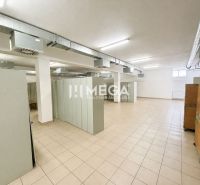 NA PREDAJ MODERNÝ VÝROBNO-SKLADOVACÍ AREÁL V SNINE - Interiérové obchodné priestory s dlažbou a úložnými skrinkami, vhodné pre rôzne využitie.