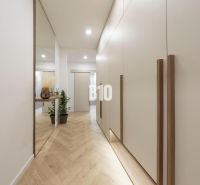 NOVO ZREKONŠTRUOVANÝ 4-IZBOVÝ BYT V TICHOM PROSTREDÍ - 78 m² - NOVÉ ME - Chodba s podlahou s dreveným dekorom v 4-izbovom byte, vstavané skrine a zrkadlo.