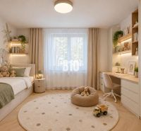 NOVO ZREKONŠTRUOVANÝ 4-IZBOVÝ BYT V TICHOM PROSTREDÍ - 78 m² - NOVÉ ME - Detská izba s nástennou maľbou, posteľou a pracovným stolom v 4-izbovom byte.