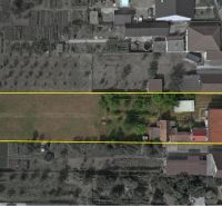 NA PREDAJ poschodový Rodinný dom v Jarku - Letecký pohľad na záhradu pri rodinnom dome v Jarku, ohraničený žltou líniou.