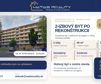 PREROBENÝ A ZARIADENÝ 2 IZBOVÝ BYT V CENTRE ZVOLENA