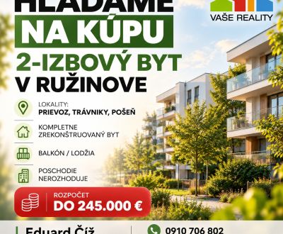 Hľadáme byt v Ružinove – kúpa do 245.000 €