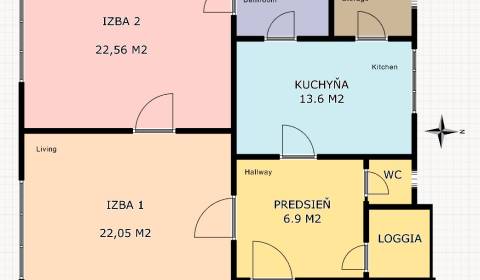 Veľký tehlový dvojizbový byt s loggiou, Rača-Východné, 84m2