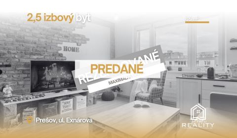 PREDANÝ - Pekný 2,5 izbový byt, 65 m², Exnárova 17, Prešov
