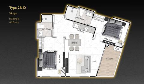 2 IZBOVÝ APARTMÁN 2B-D (2 SPÁLNE + 1 OBÝV. IZBA) ZENITH PATTAYA