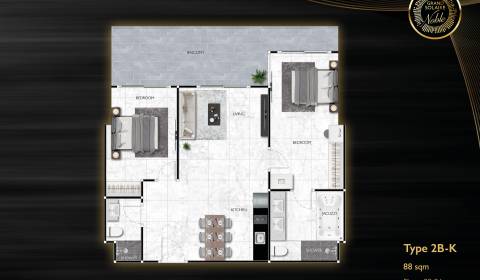 2 IZBOVÝ APARTMÁN 2B-K (2 SPÁLNE + 1 OBÝV. IZBA) GRAND SOLAIRE NOBLE