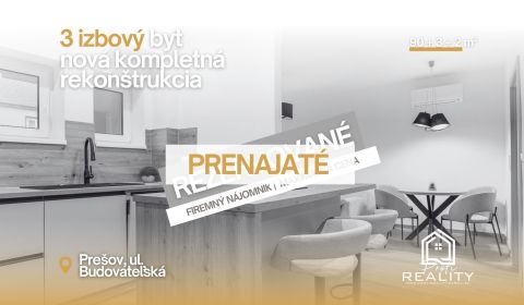 PRENAJATÝ | 3i tehlový BYT, 90 m², centrum PO, balkón , ZARIADENÝ