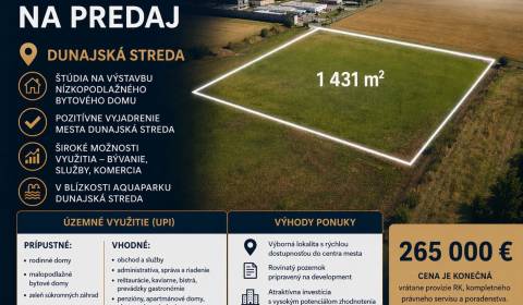 Na predaj investičný pozemok, 1431 m², Dunajská Streda, so štúdiou