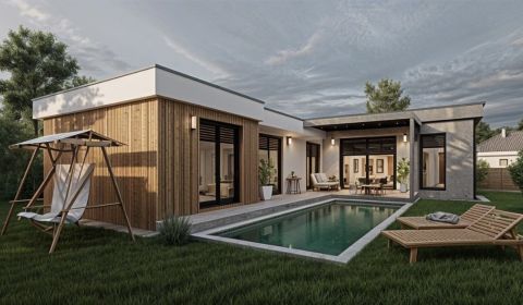 Dizajnový bungalov v Miloslavove.Celková úžitková plocha147m2