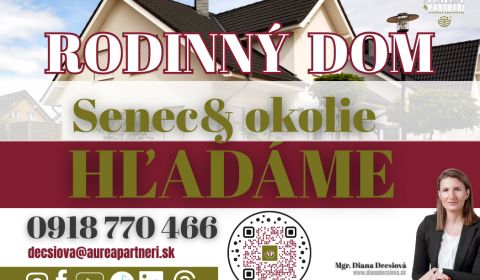 Hľadáme veľký nezariadený rodinný DOM do prenájmu v Senci a okolí
