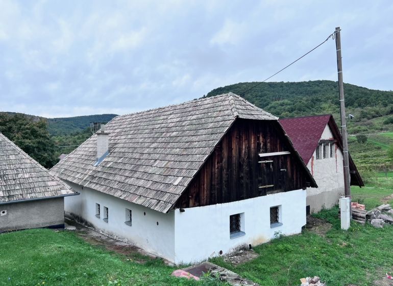 PREDAJ VINOHRADNÍCKEJ STAVBY S HISTORICKOU VÍNNOU PIVNICOU- SEBECHLEBY - Staré domy s drevenými strechami na ulici Mladá Hora, zvláštne nehnuteľnosti na vidieku.