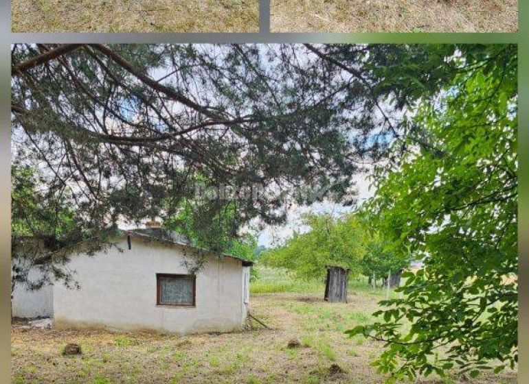 Jedinečný pozemok pod lesom v obci Sokolovce 675m2 – tiché miesto s ve - Záhrady v Sokolovciach s malou budovou, obklopené stromami a trávnatým porastom.