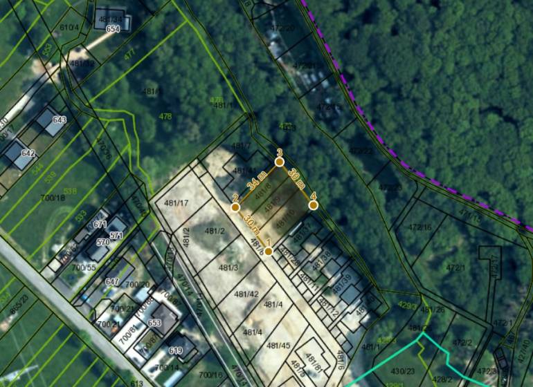 Na predaj exkluzívny stavebný pozemok v Borinke – na skok od Stupavy,  - Mapa pozemkov v Borinke pre bývanie, vrátane rozmerov a popisu parcely.