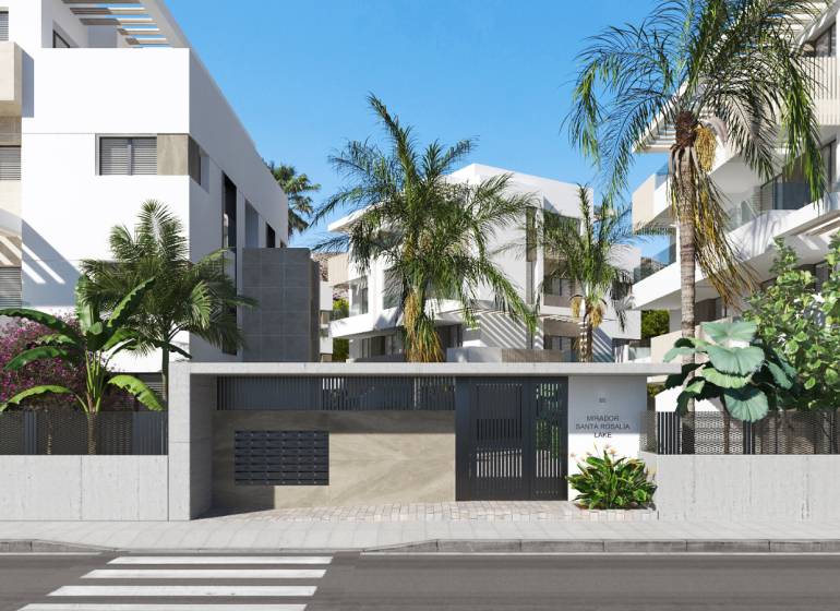 SANTA ROSALIA - Luxusné apartmány s 2 -3 spálňami s výhľadom na jazero - Exteriér s palmami na ulici Santa Rosalia Lake v Torre Pacheco, 3-izbové byty.