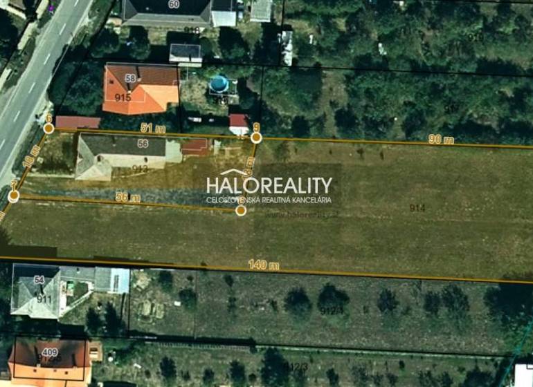 Predaj, pozemok pre rodinný dom   4629 m2 Ruskov, RU... - Letecký pohľad na pozemky - bývanie v obci Ruskov s vyznačenými rozmermi.