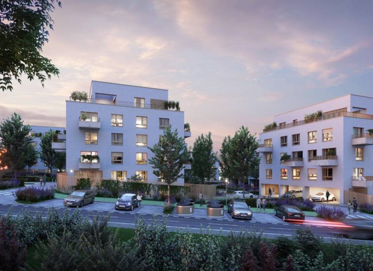 Na predaj veľký 3-izbový byt s predzáhradkou 103 m2 - B- 1 - Atraktívny rezidenčný komplex so zeleňou a parkovaním, ideálny pre 3-izbový byt v meste.
