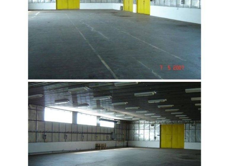 Skladové priestory 770 m2 a 792 m2 v Piešťanoch - Priestory skladu s halami s veľkými žltými dverami a oknami.