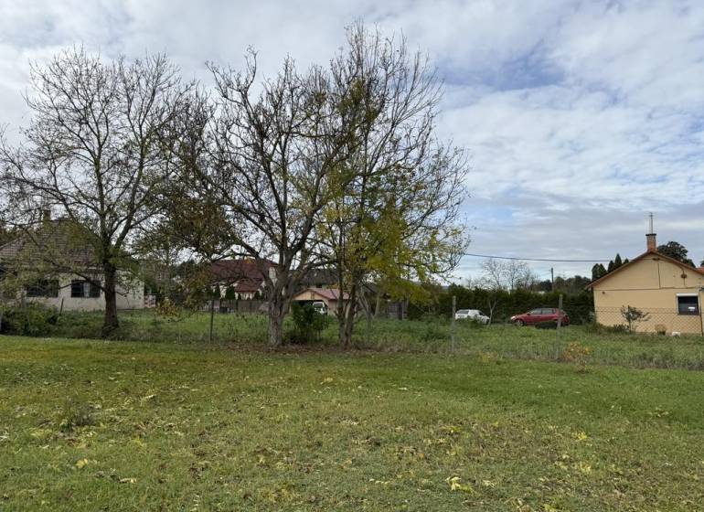 Novinka: Ponuka pre investorov: 4 stavebné pozemky s úz.rozhodnutím. - Pozemky na bývanie v Budmericiach s trávnatým povrchom a stromami v pozadí.