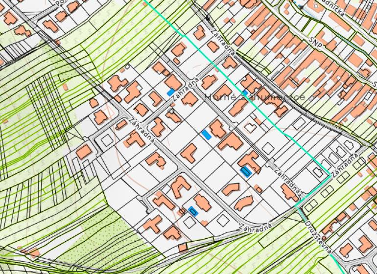 KÚPA SP V LIMBACHU - Mapa zobrazuje ulicu Záhradná, určenú pre pozemky na bývanie.