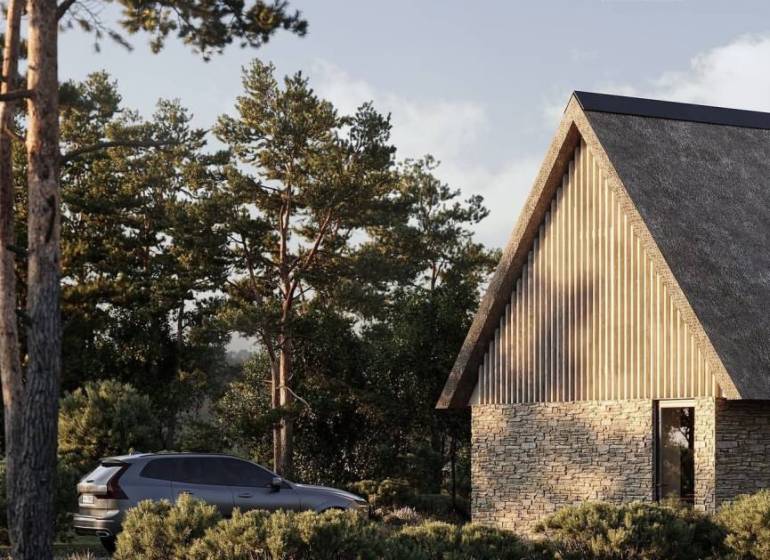 Vám ponúka predaj stavebný pozemok v Dunajskej - Drevený dom obklopený zeleňou, ideálny pre Pozemky - bývanie v Dunajskej Lužnej.