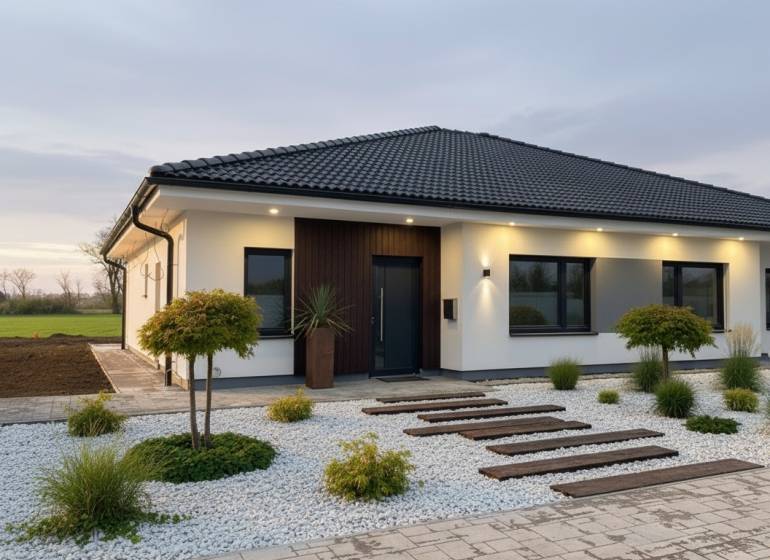 Exkl.4 iz novostavba RD - tepelné čerpadlo - Moravany nad Váhom - Rodinný dom v Moravanoch nad Váhom na ulici Moravany nad Váhom s upravenou predzáhradkou.