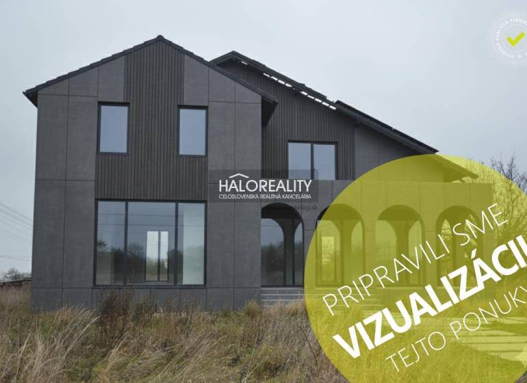 Predaj, rodinný dom Dolný Pial - VO VÝSTAVBE - Rodinný dom v Dolnom Piale s tmavosivou fasádou a rozľahlými oknami.
